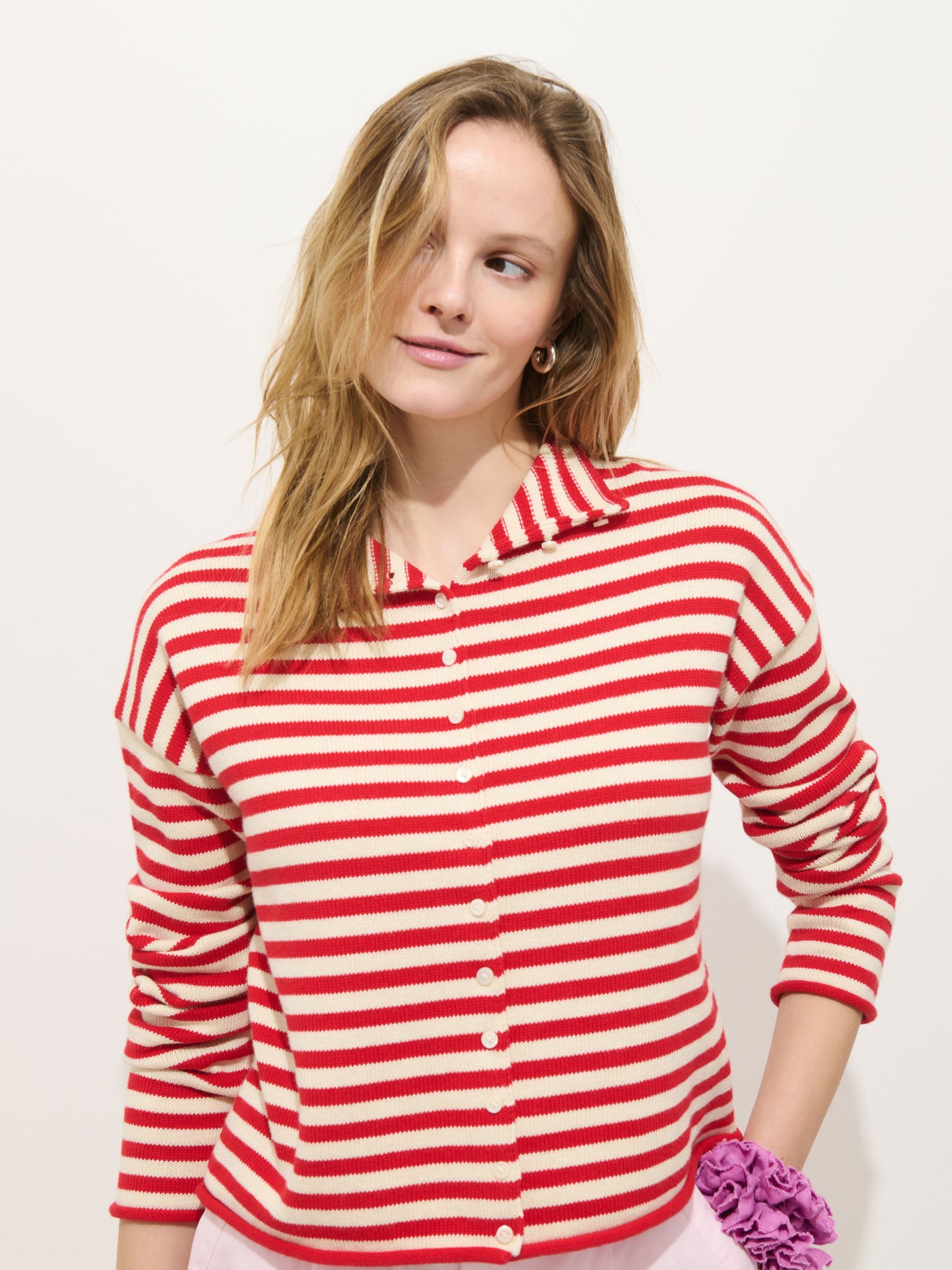 Taylor Striped Cardigan In Cotton Cashmere