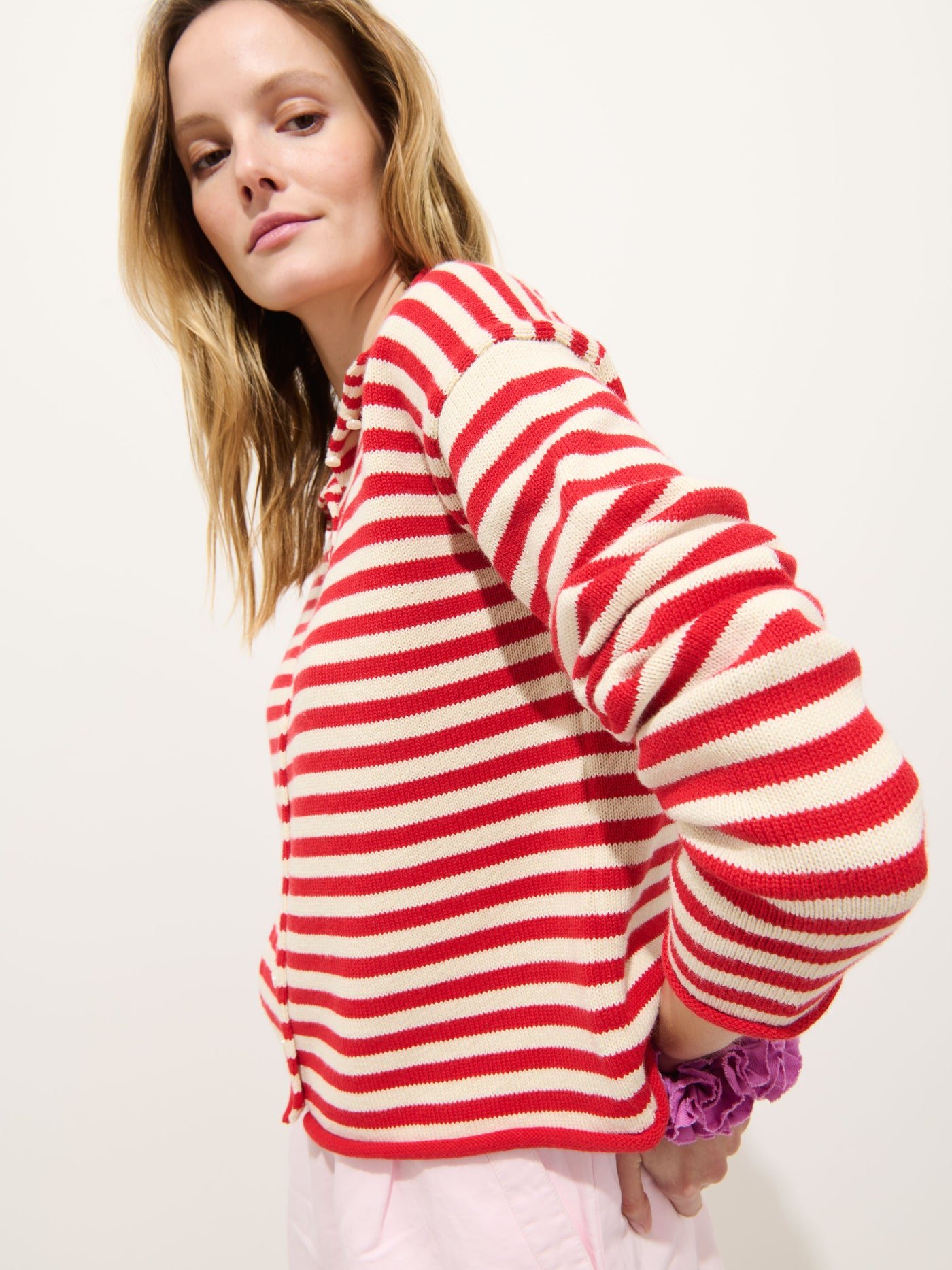 Taylor Striped Cardigan In Cotton Cashmere