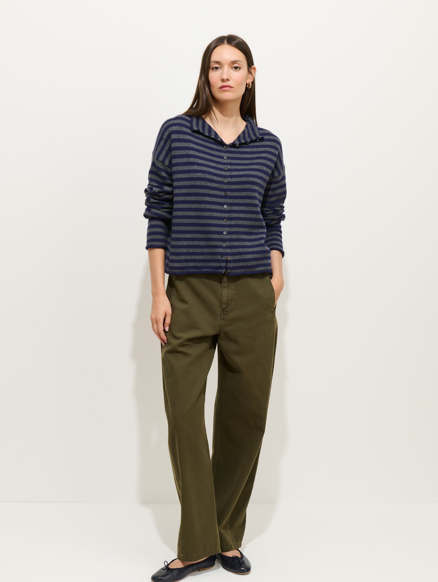 Taylor Striped Cardigan in Cotton Cashmere