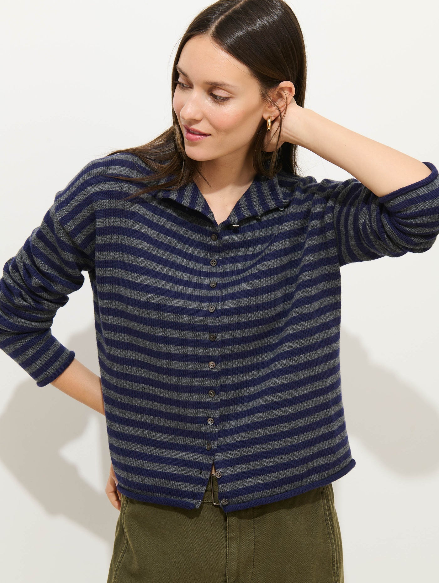 Taylor Striped Cardigan in Cotton Cashmere