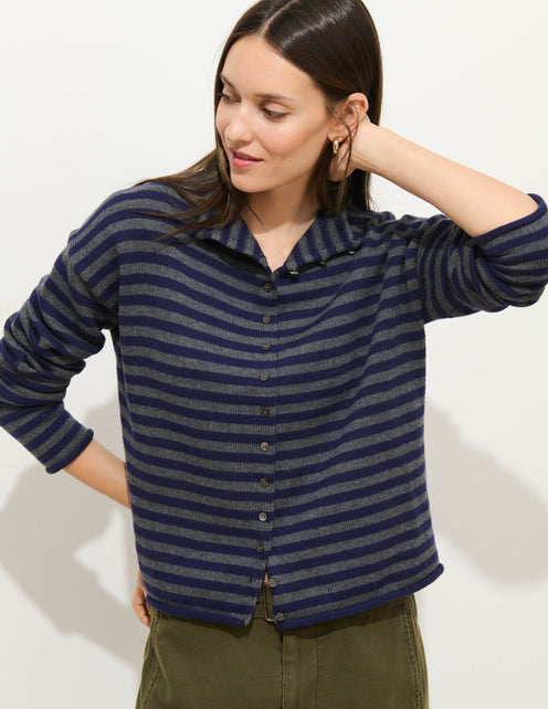Taylor Striped Cardigan in Cotton Cashmere