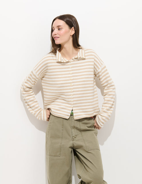 Taylor Striped Cardigan In Cotton Cashmere