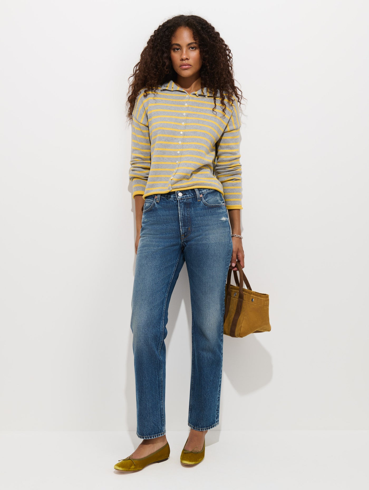 Taylor Striped Cardigan in Cotton Cashmere