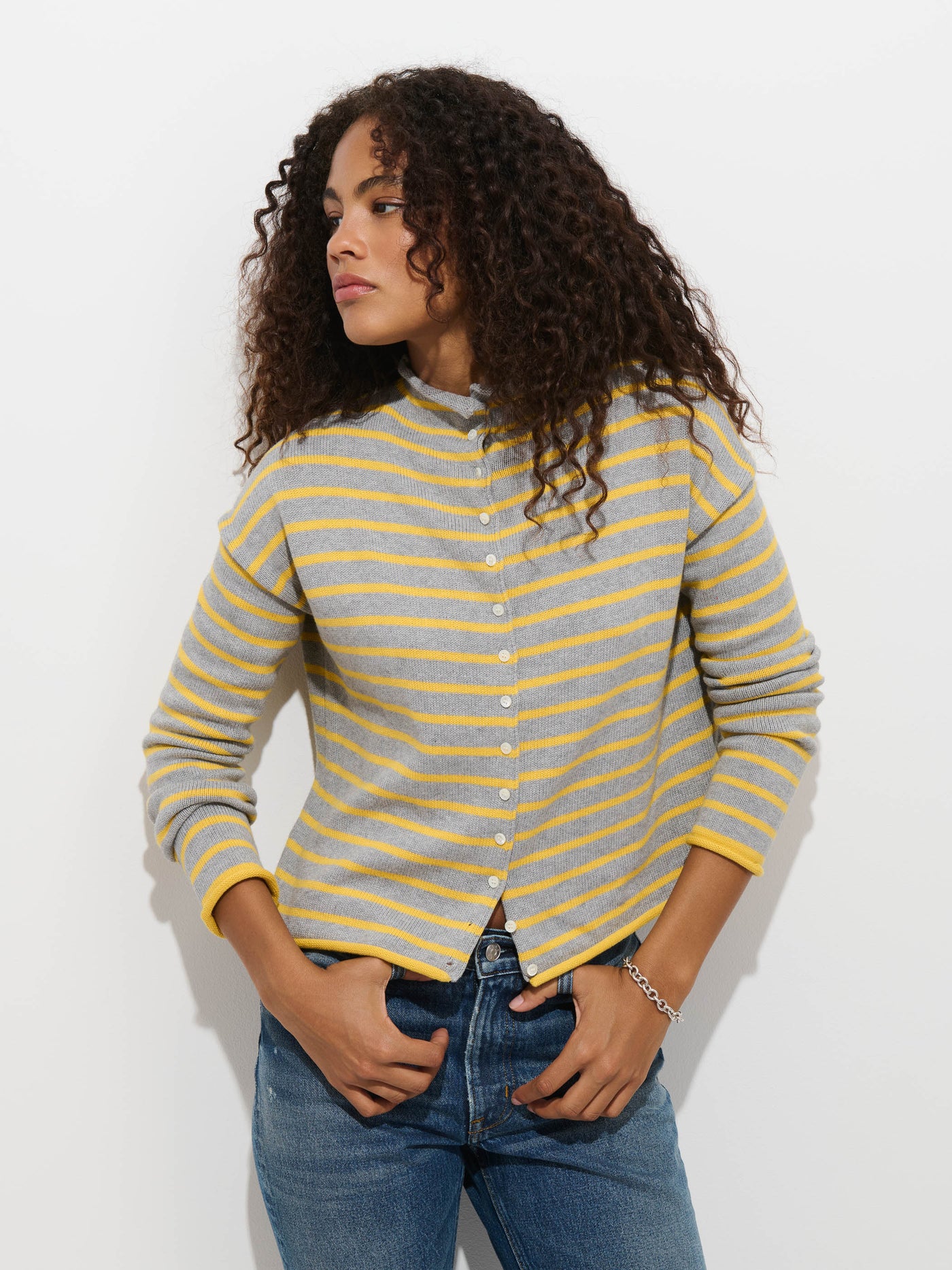 Taylor Striped Cardigan in Cotton Cashmere