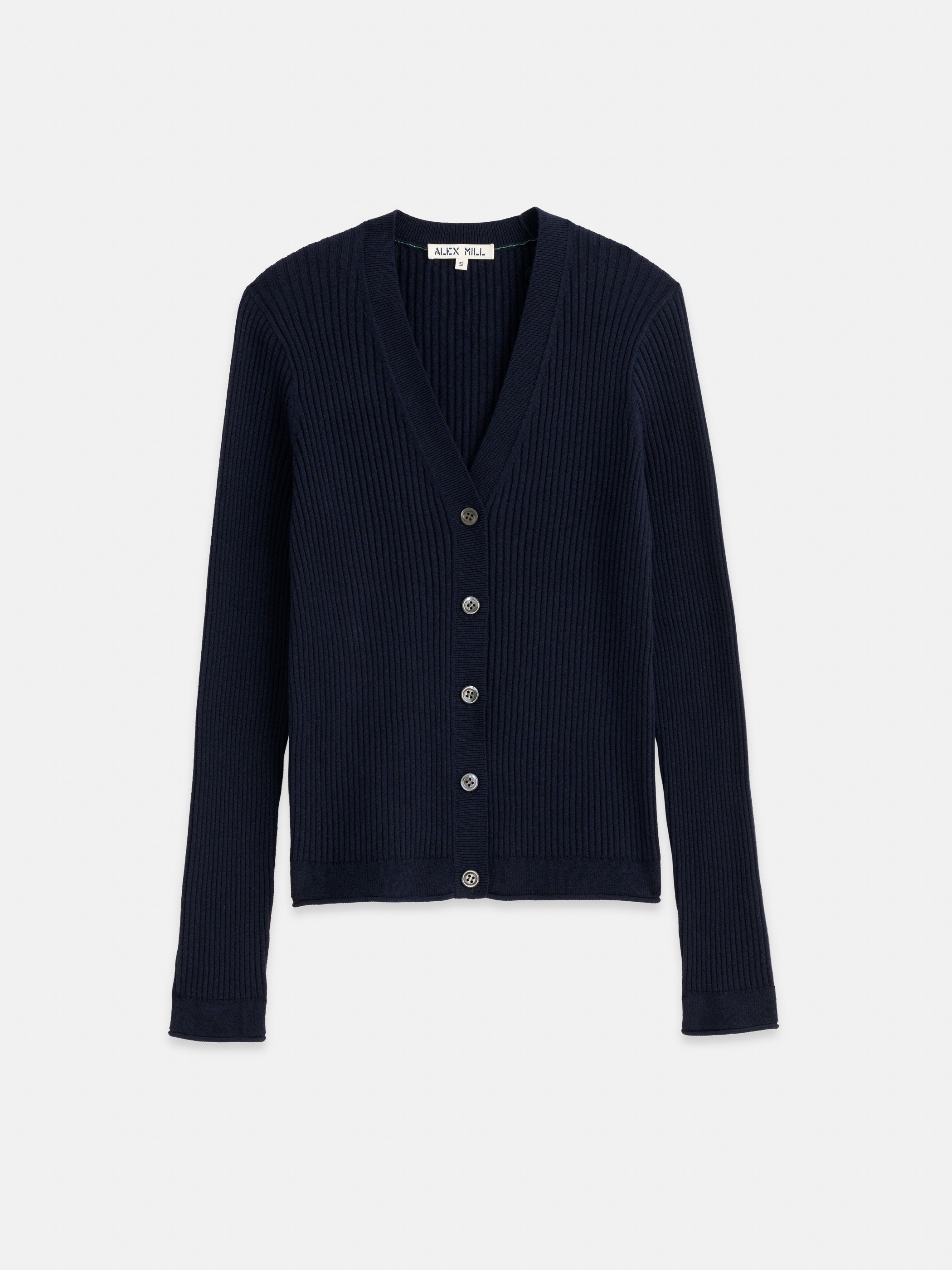 Alex Mill V Neck Ribbed Cardigan Navy LG