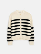Nico Striped Cardigan In Cotton In Ivory Black