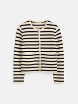 Paris Sweater Jacket In Stripe In Cream Navy