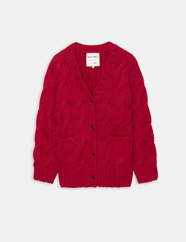 Dayana Hand Knit Cardigan In Alpaca In Red
