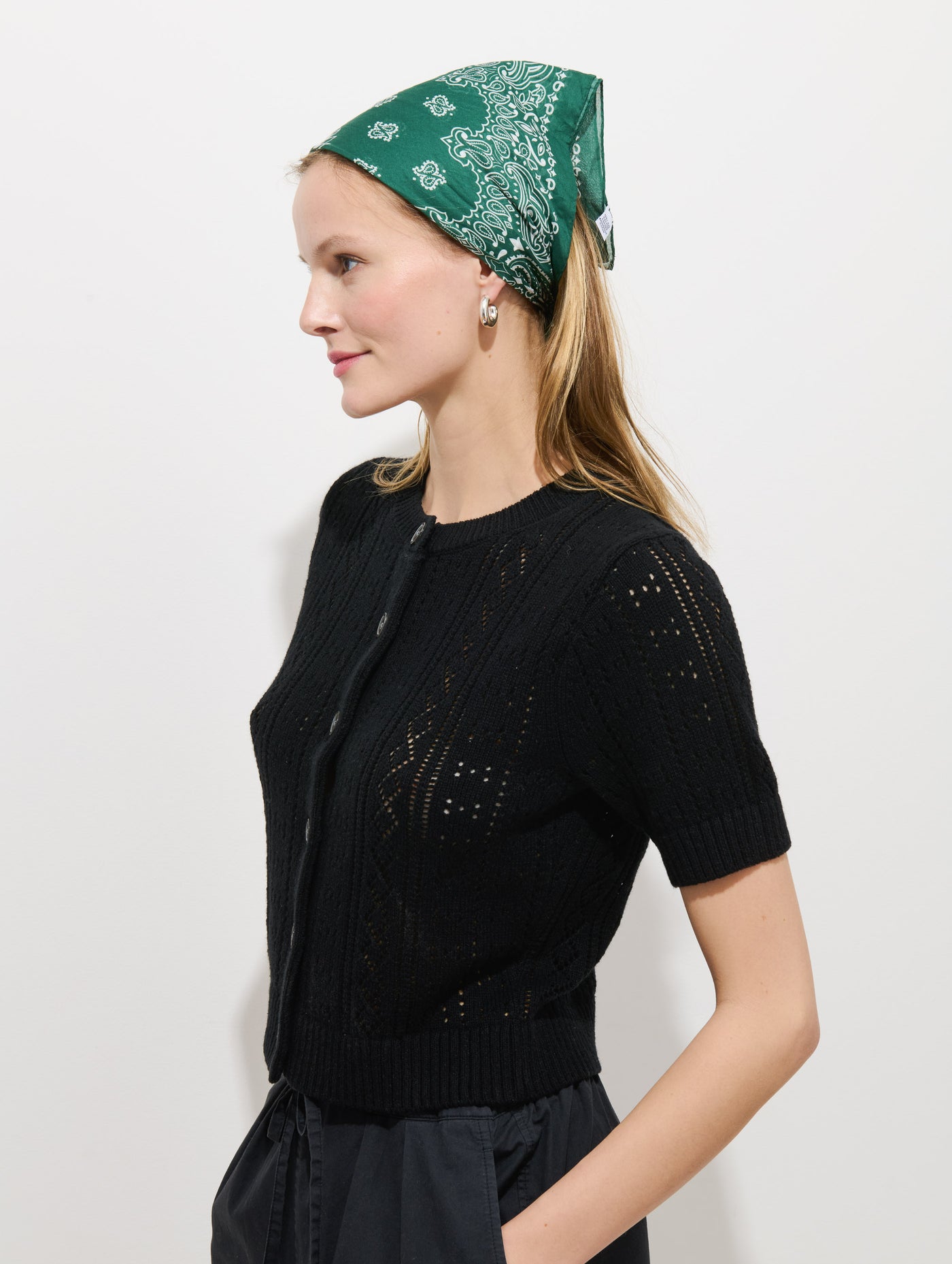 Elle Pointelle Cardigan In Linen Cotton