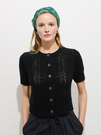Elle Pointelle Cardigan In Linen Cotton