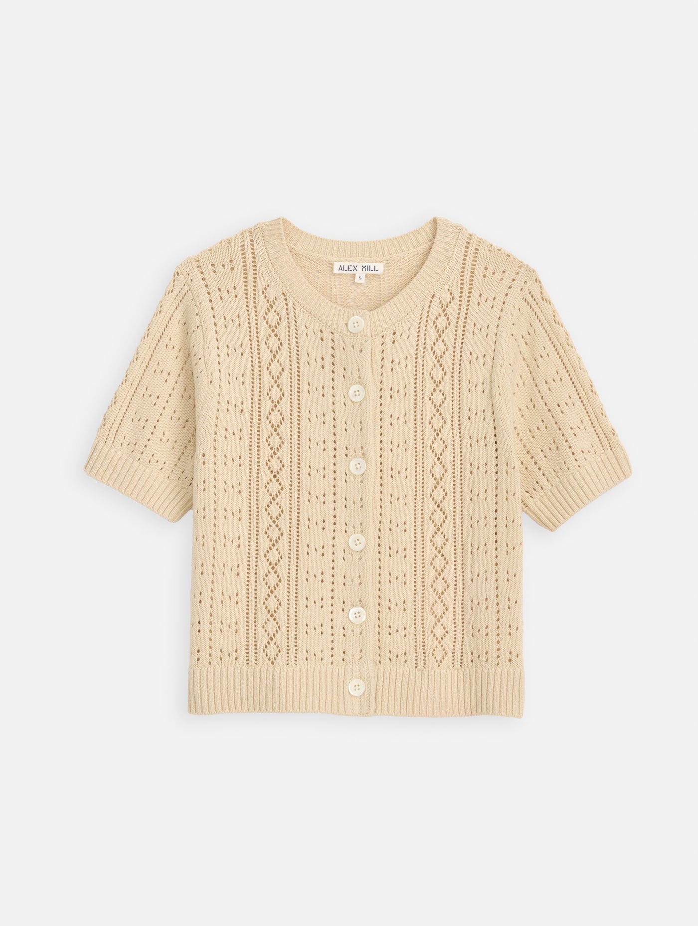 Elle Pointelle Cardigan In Linen Cotton