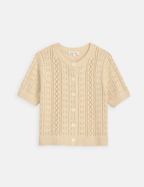 Elle Pointelle Cardigan In Linen Cotton