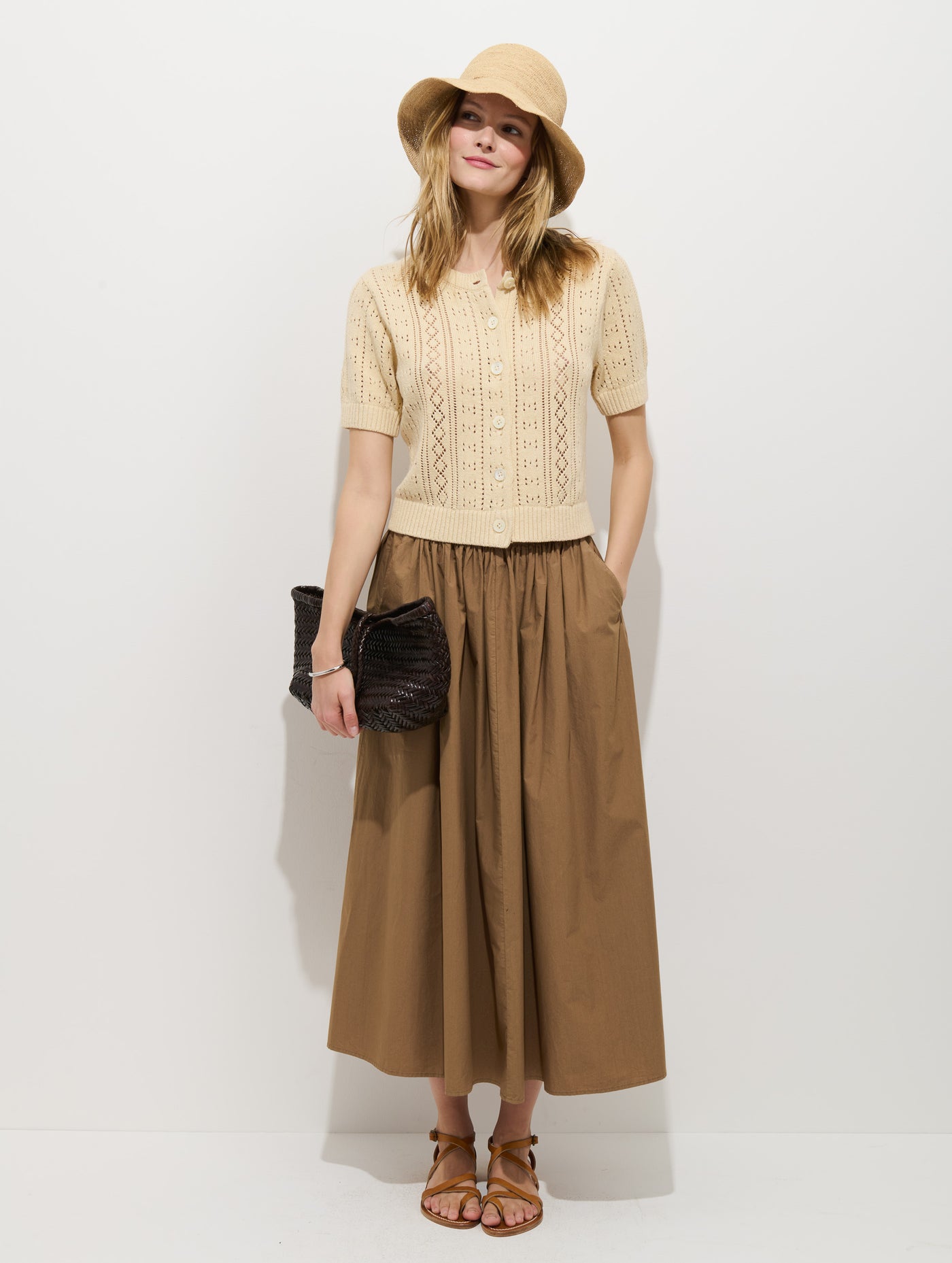 Elle Pointelle Cardigan In Linen Cotton