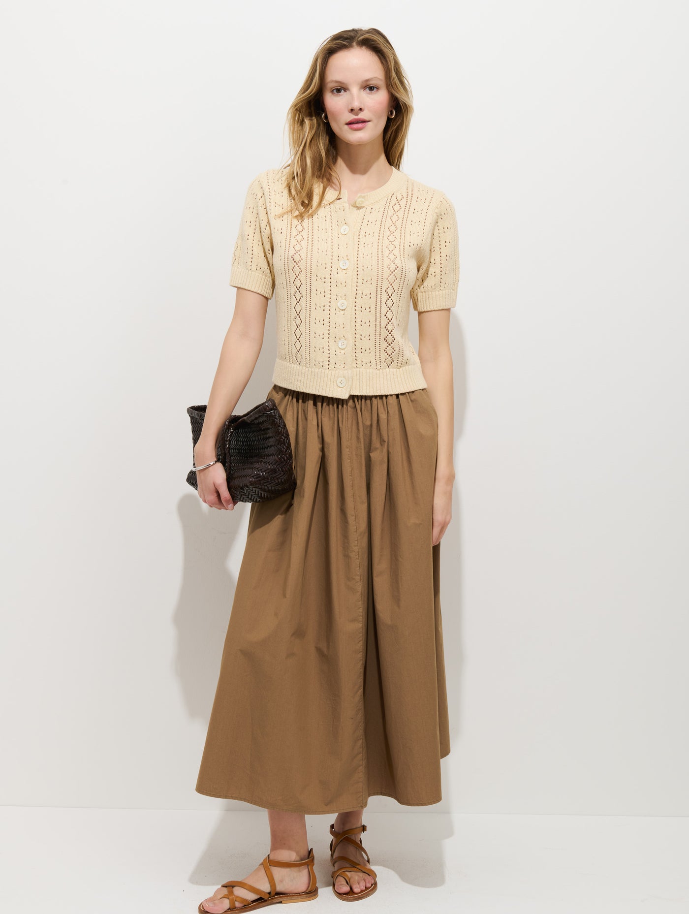 Elle Pointelle Cardigan In Linen Cotton