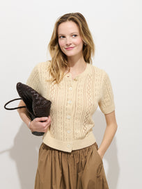 Elle Pointelle Cardigan In Linen Cotton