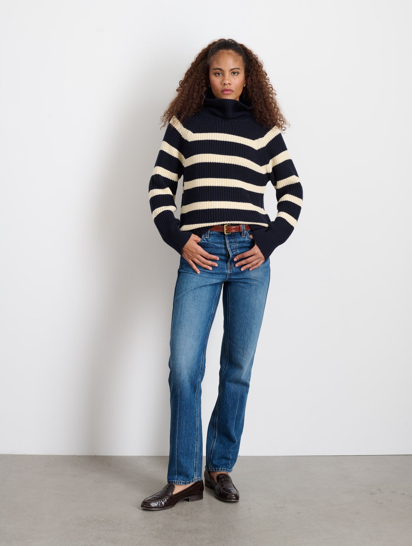 Chelsea Striped Turtleneck In Cotton Cashmere