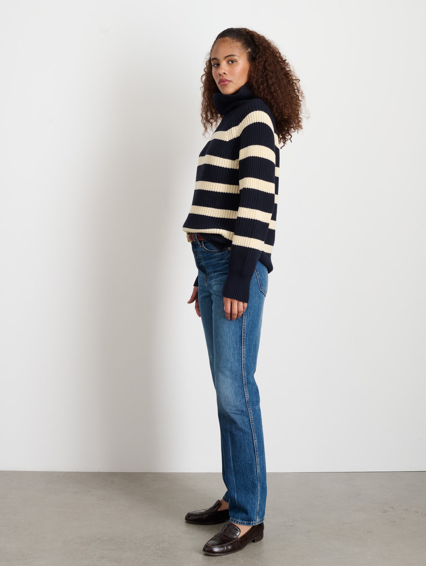 Chelsea Striped Turtleneck In Cotton Cashmere