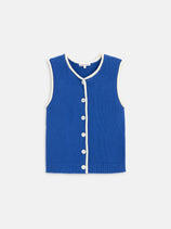 Bridget Tipped Vest In Cotton In Cosmic Blue Ivory