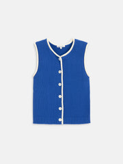 Bridget Tipped Vest In Cotton In Cosmic Blue Ivory