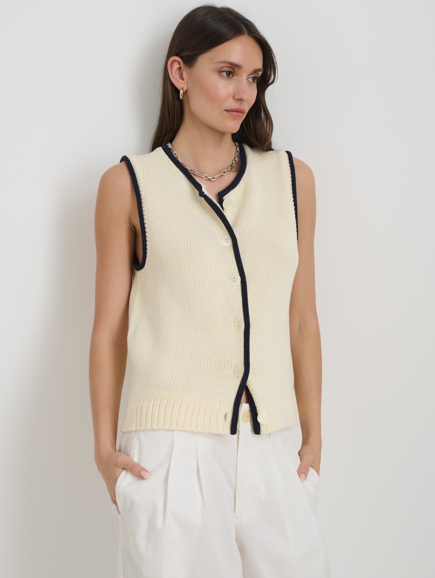 Bridget Tipped Vest in Cotton
