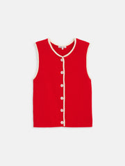 Bridget Tipped Vest In Cotton In Red Ivory