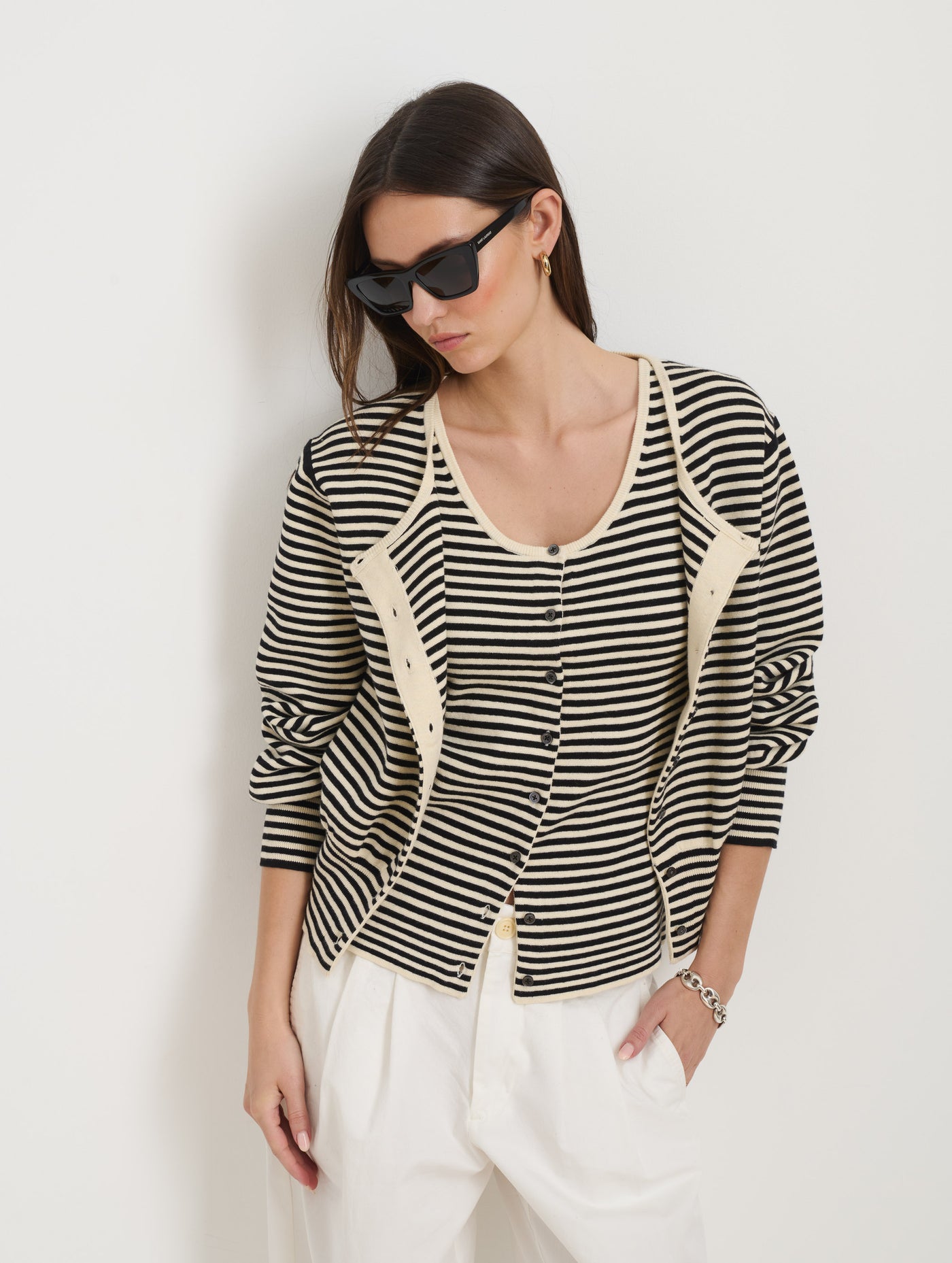 Louisa Striped Cardigan In Cotton Cashmere