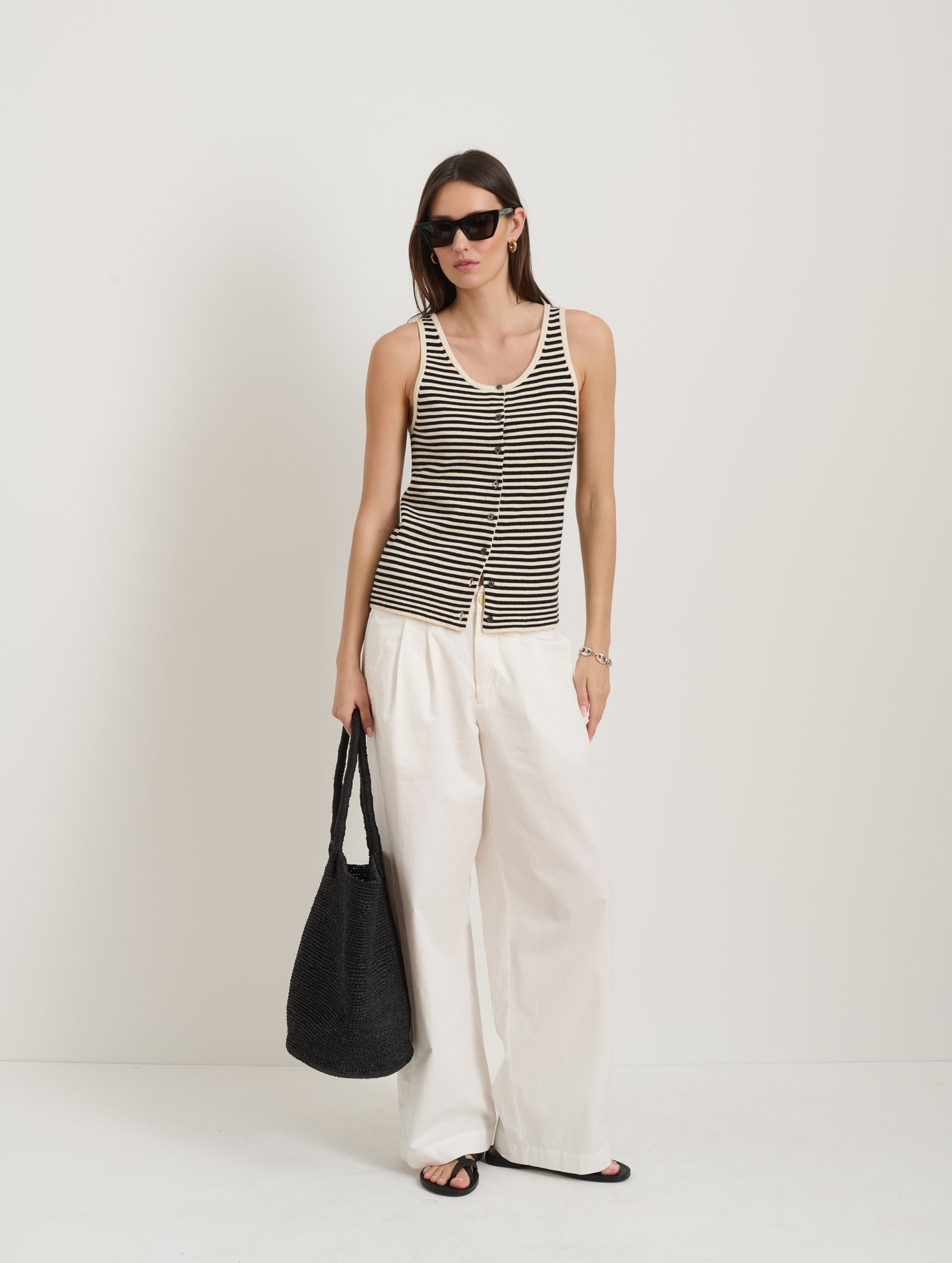 Louisa Striped Vest in Cotton Cashmere