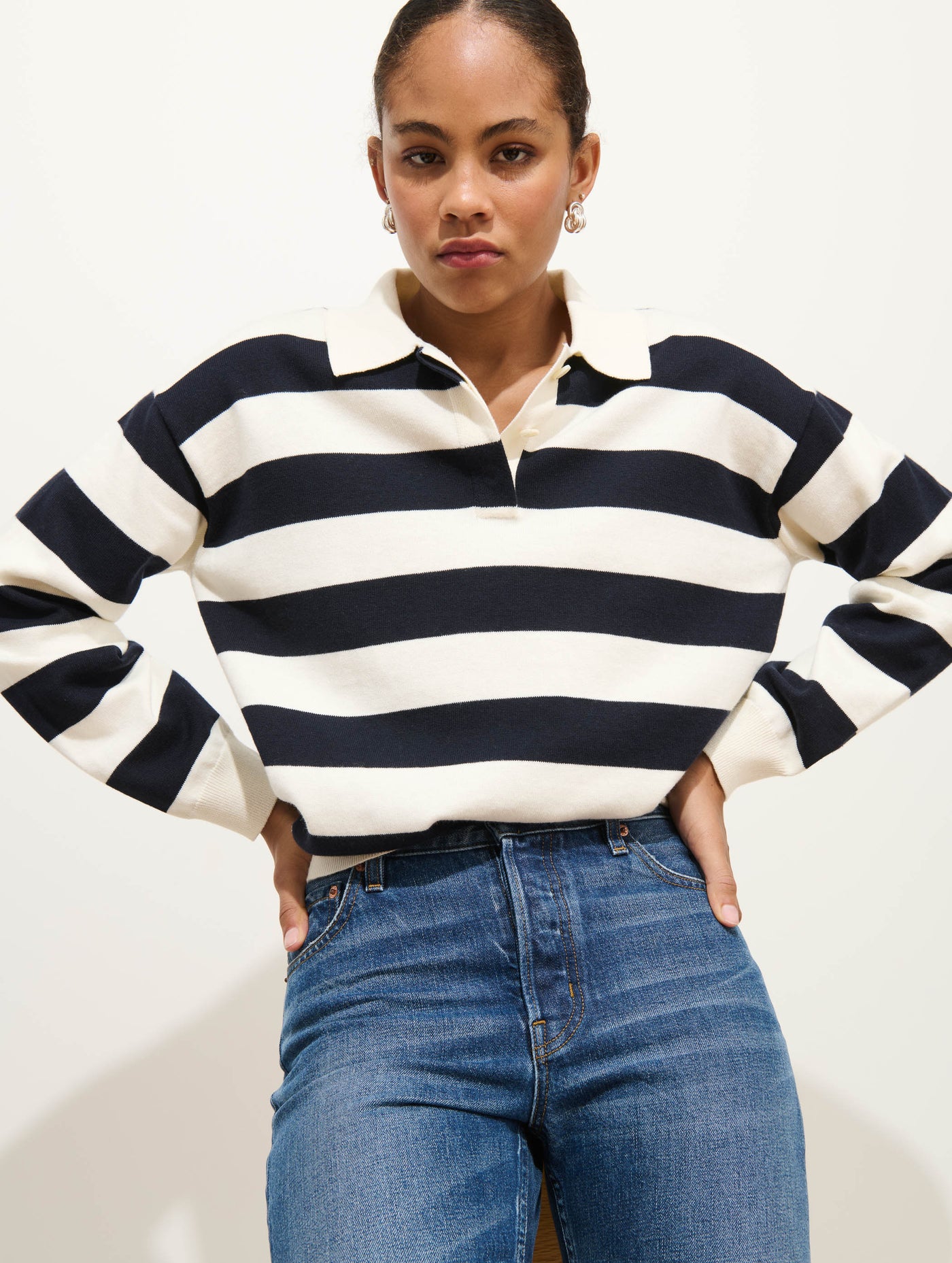 Bond St Striped Polo In Cotton Cashmere