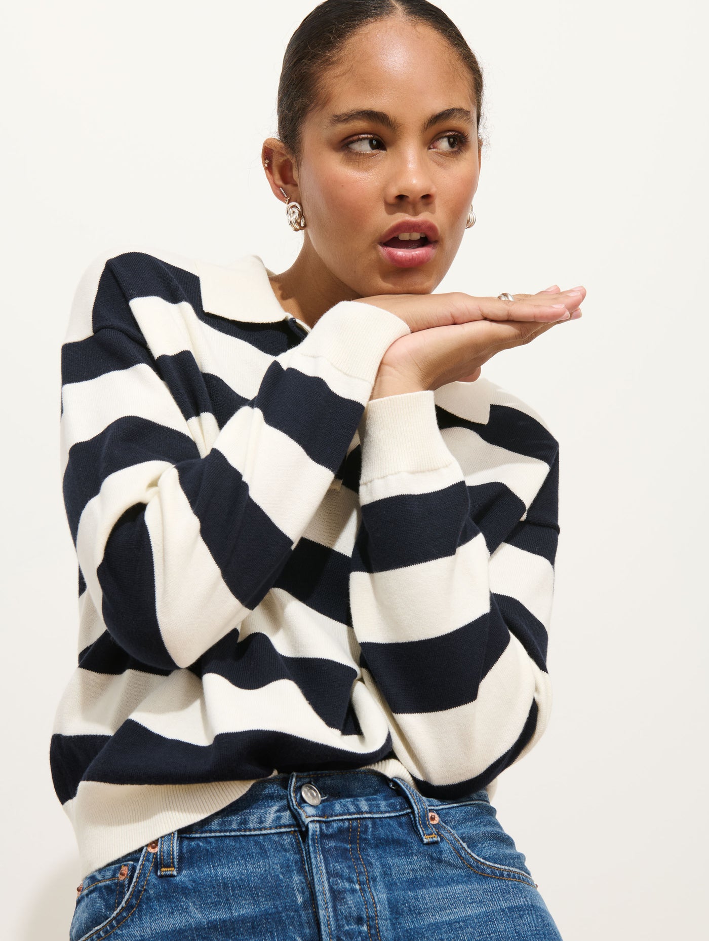 Bond St Striped Polo In Cotton Cashmere