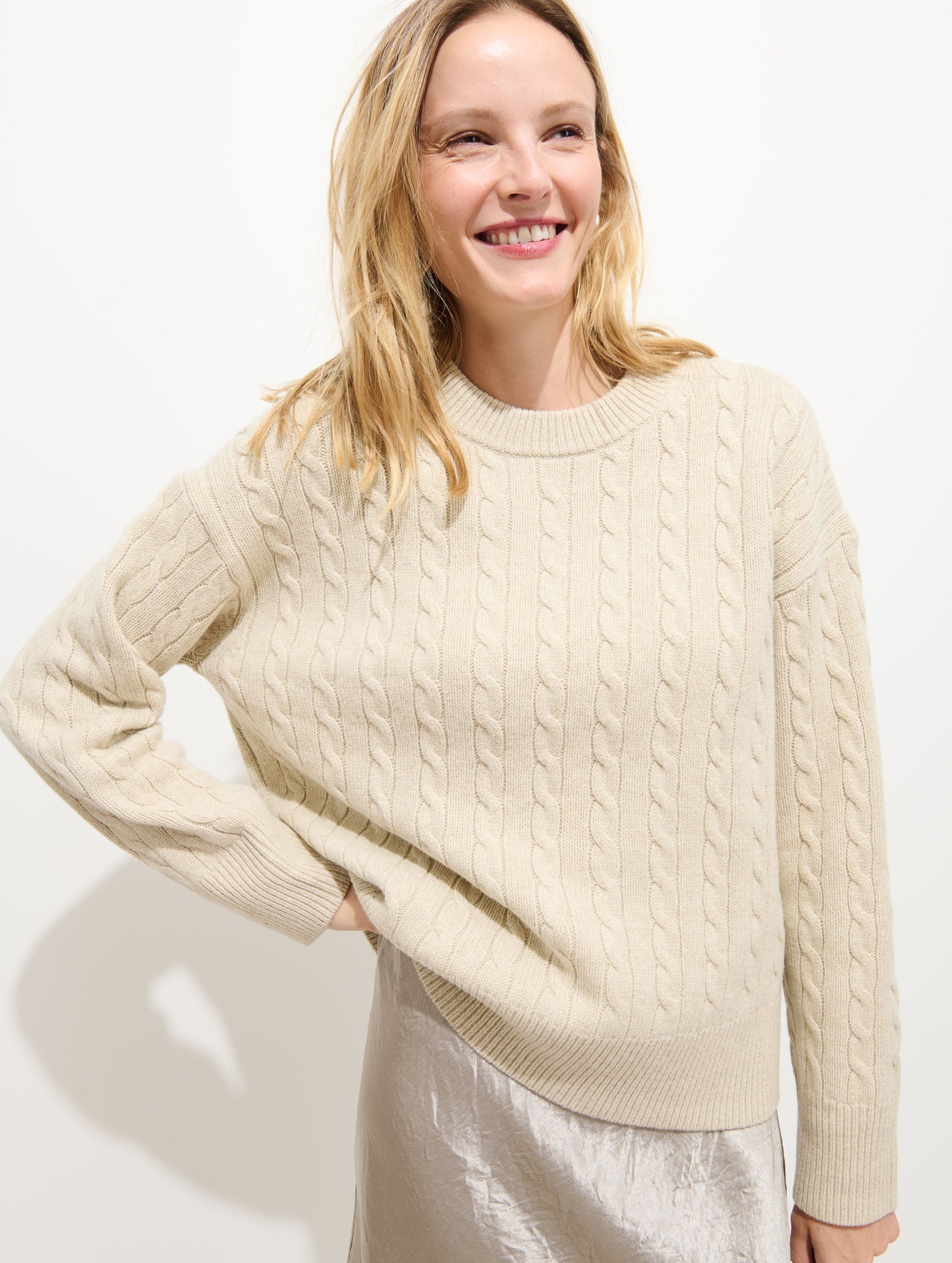 Katherine Cable Sweater In Wool Cotton