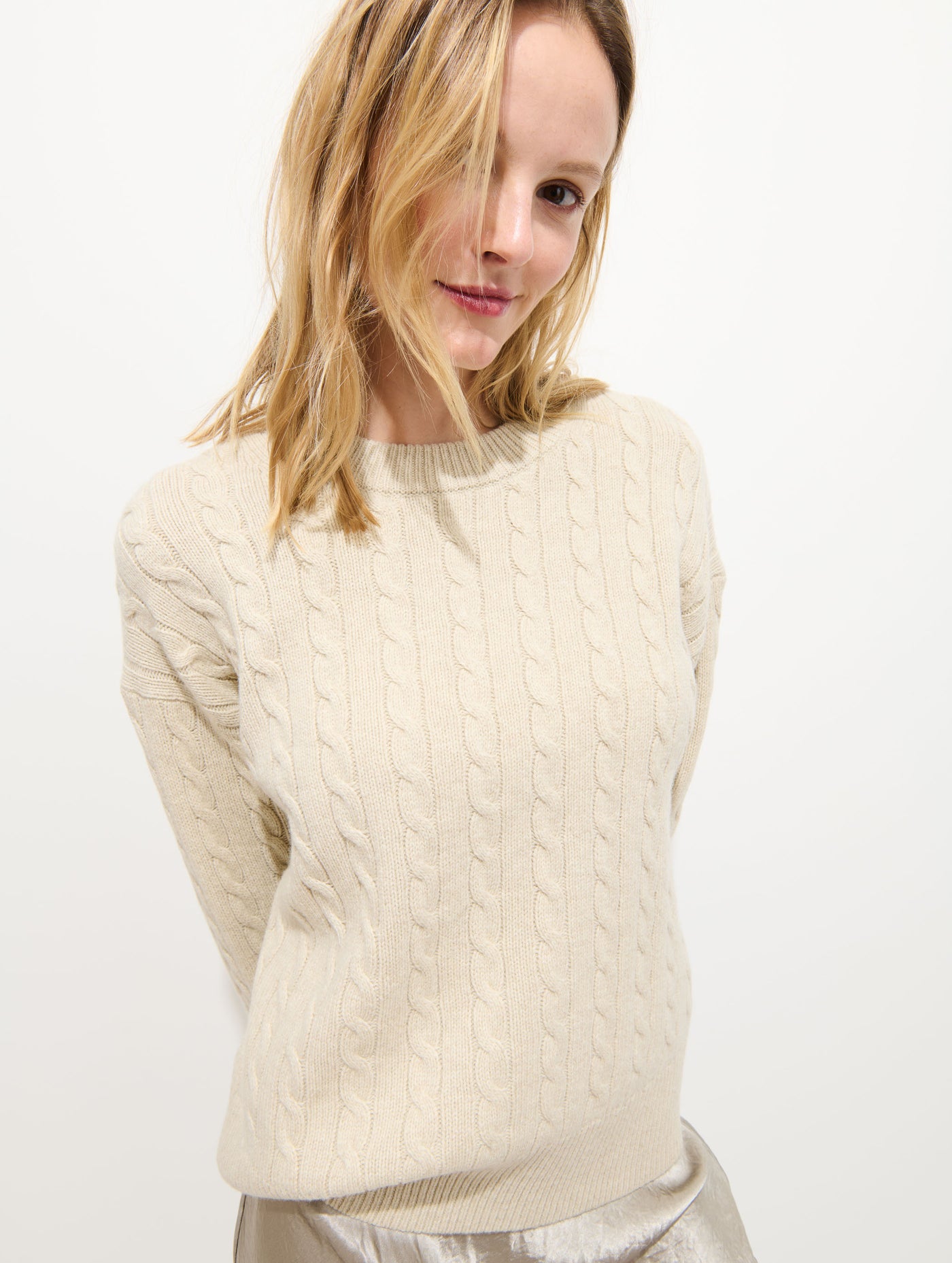 Katherine Cable Sweater In Wool Cotton