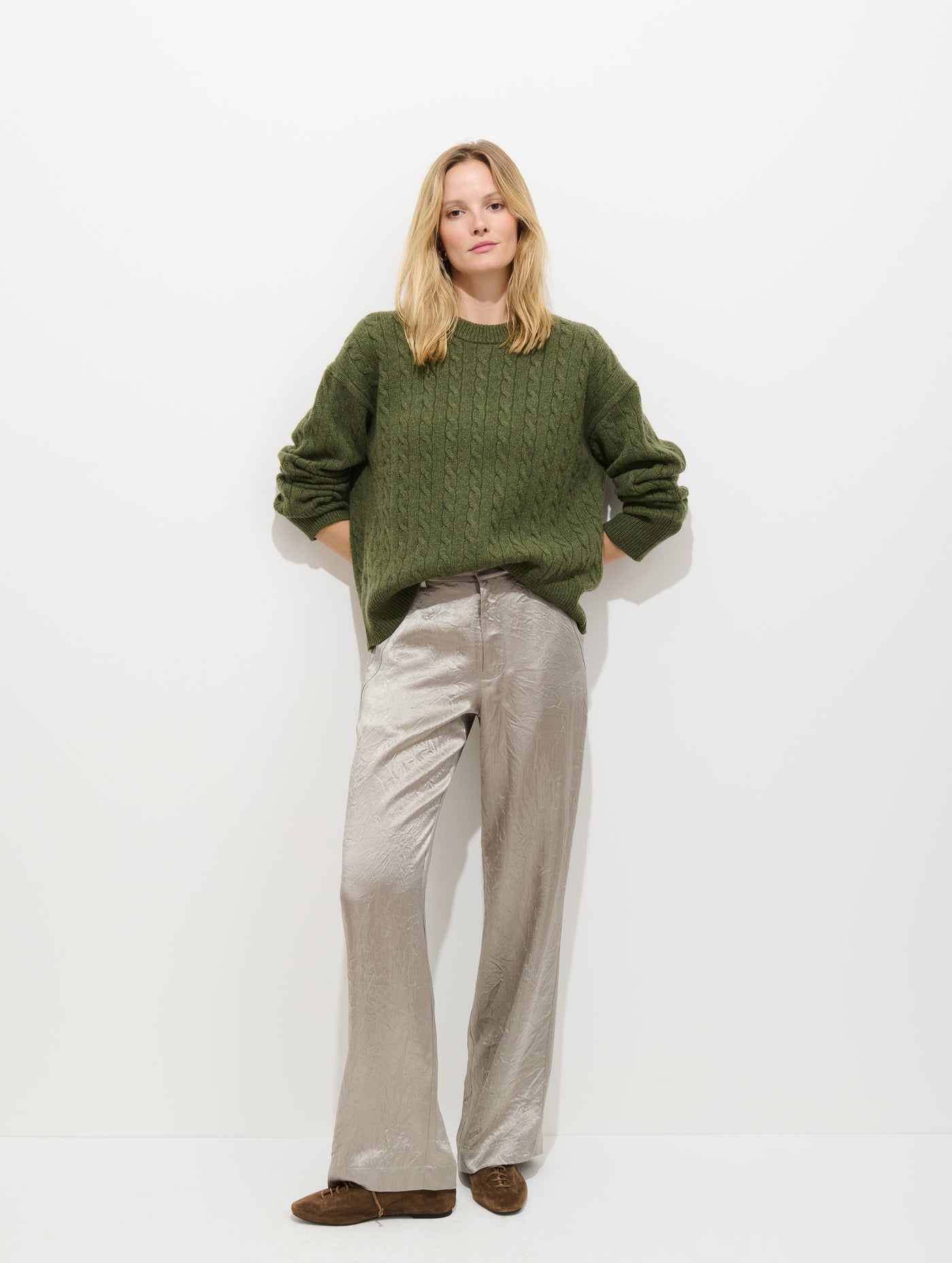 Katherine Cable Sweater In Wool Cotton