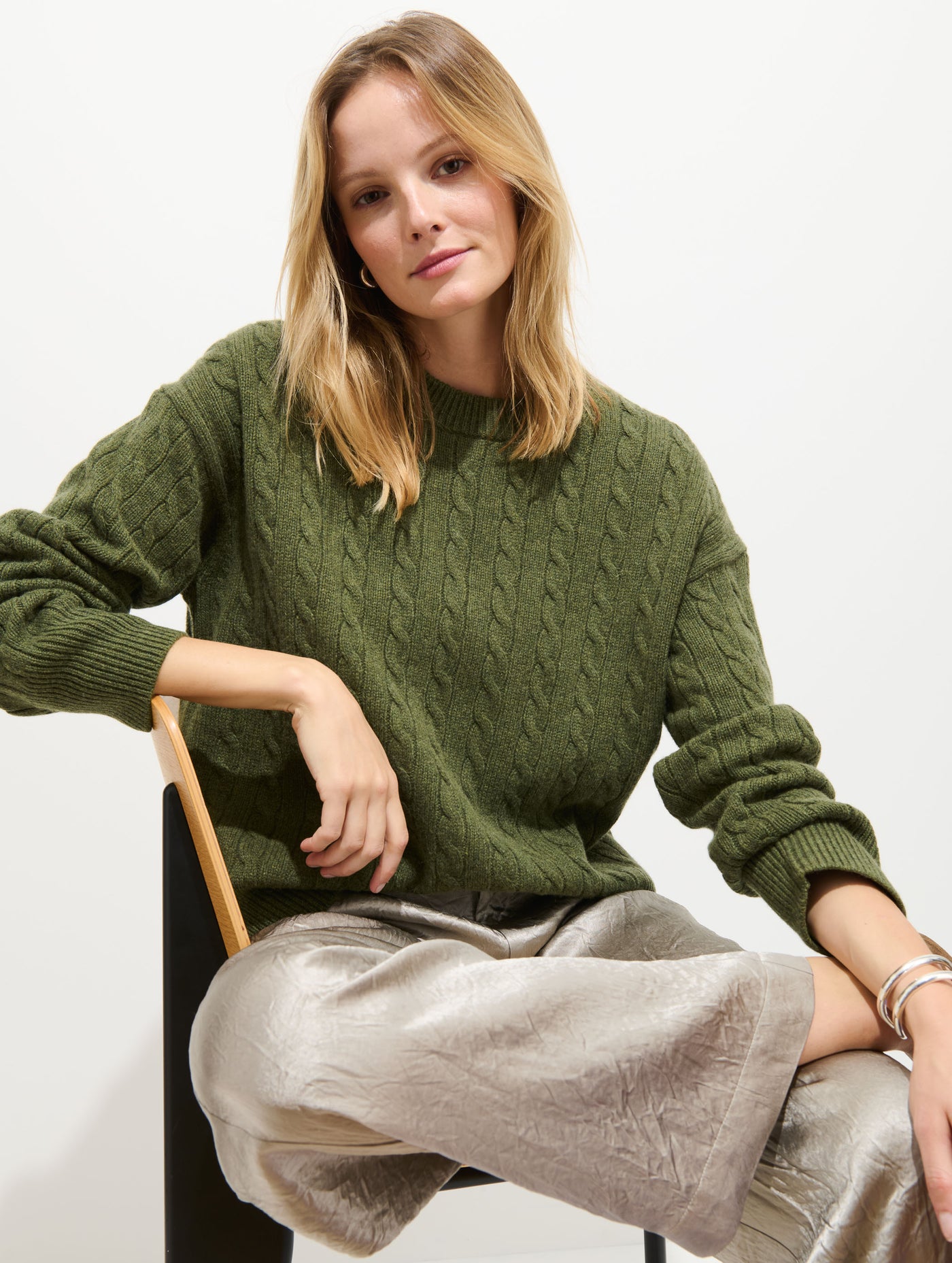 Katherine Cable Sweater In Wool Cotton
