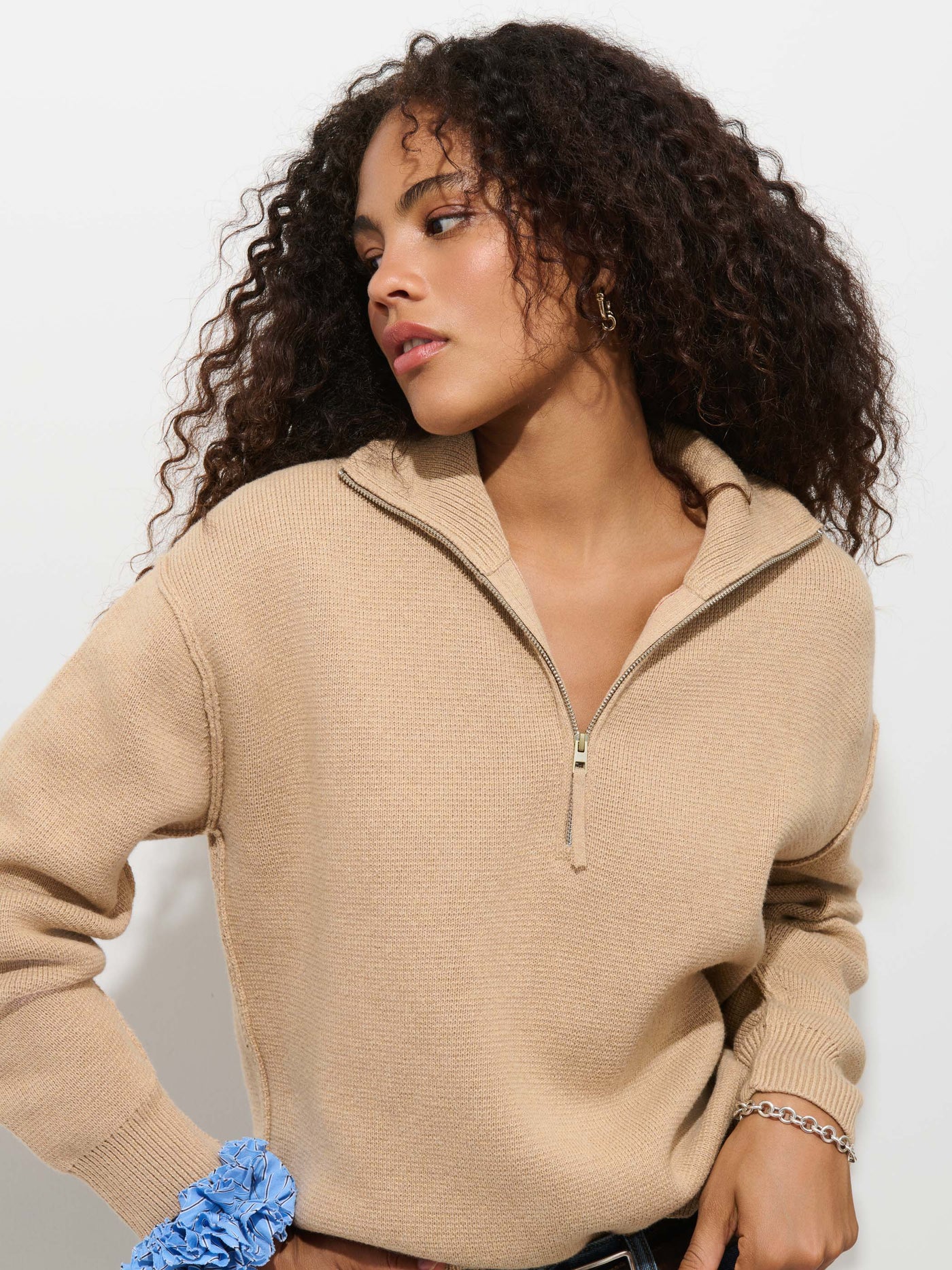 Daphne Half-Zip Sweater in Cotton Cashmere