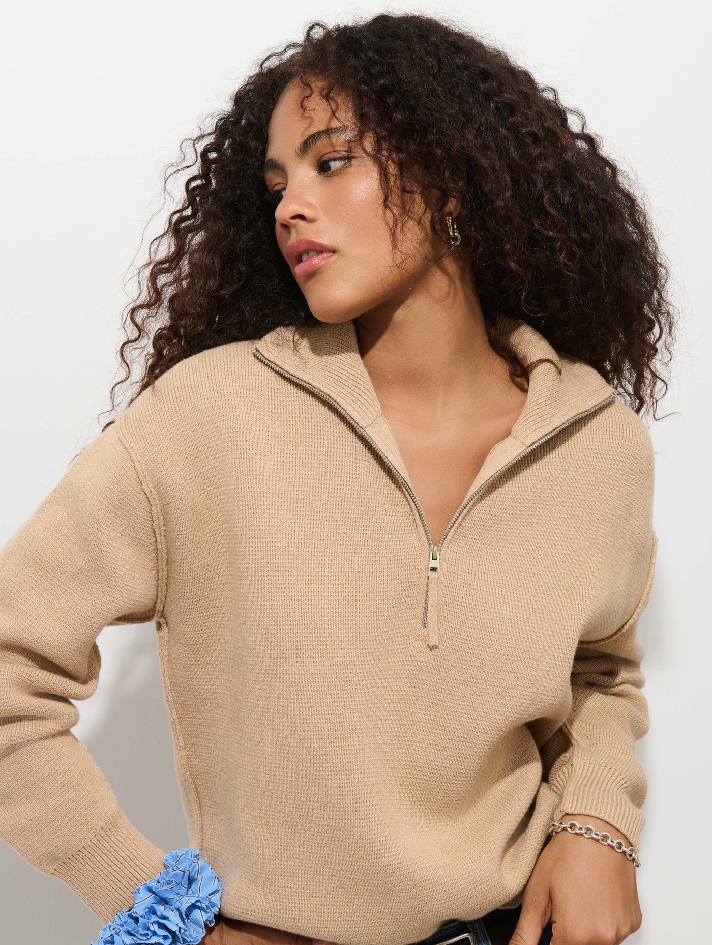 Daphne Half Zip Sweater in Cotton Cashmere