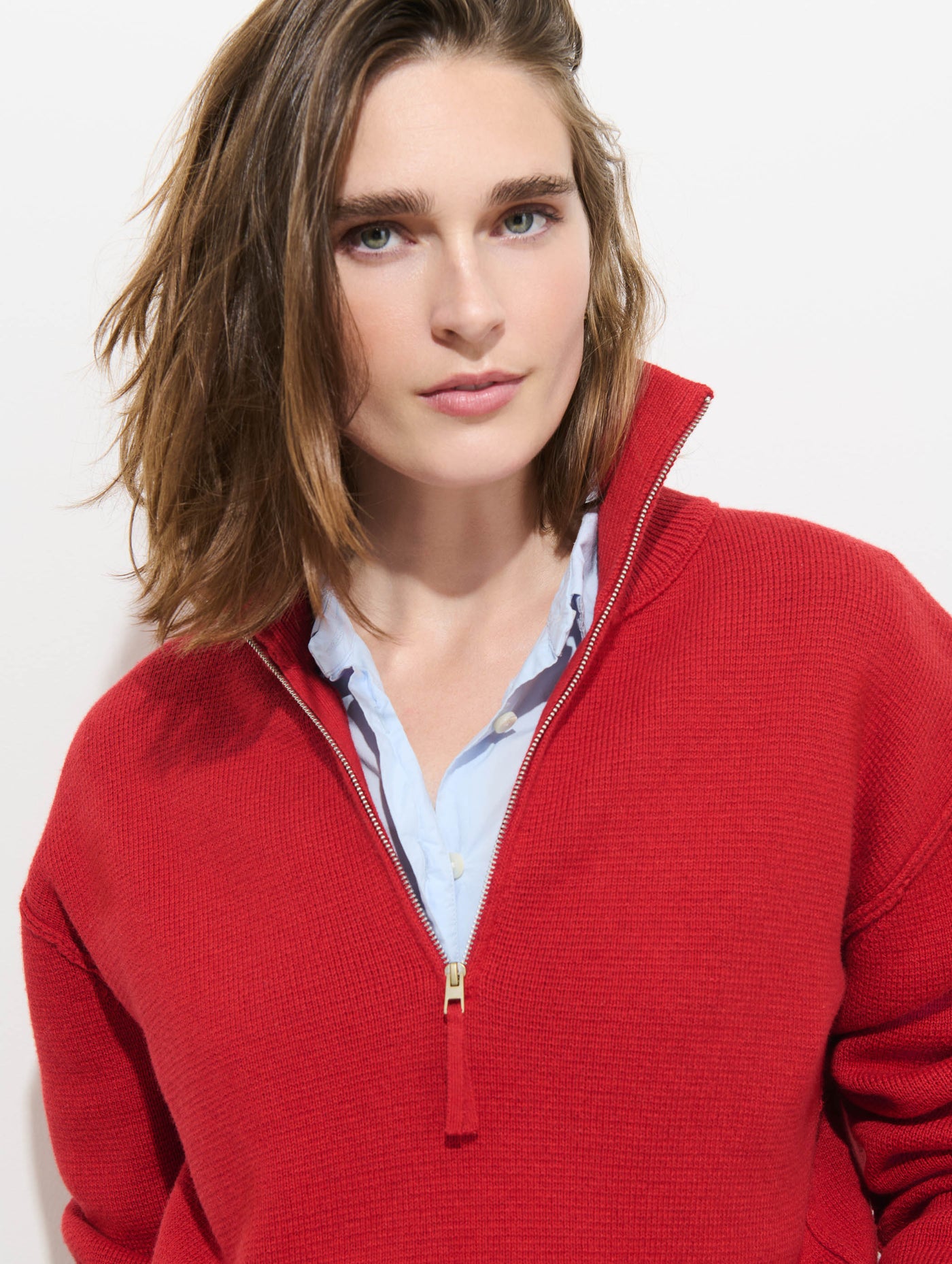 Daphne Half Zip Sweater in Cotton Cashmere