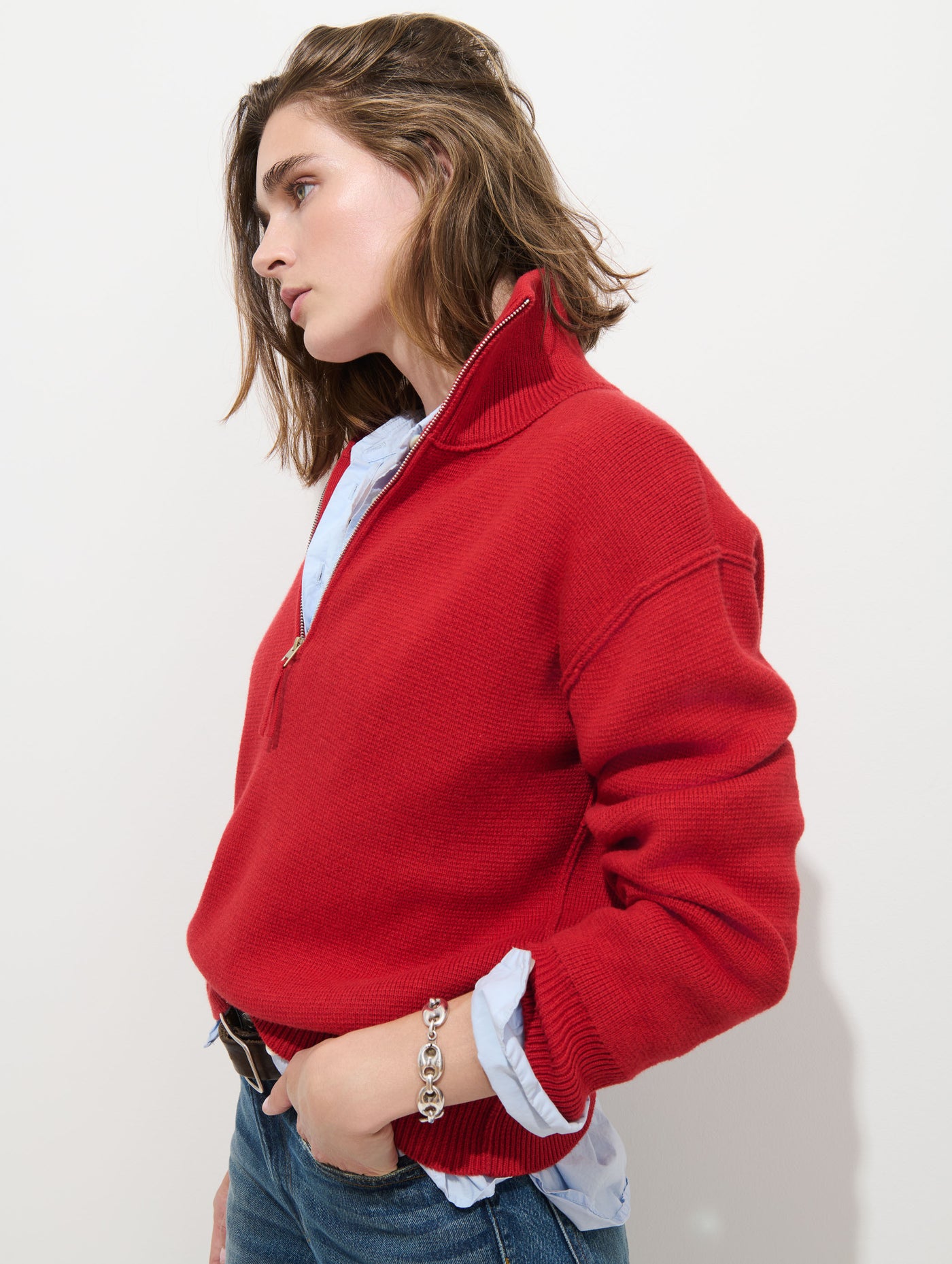 Daphne Half Zip Sweater in Cotton Cashmere