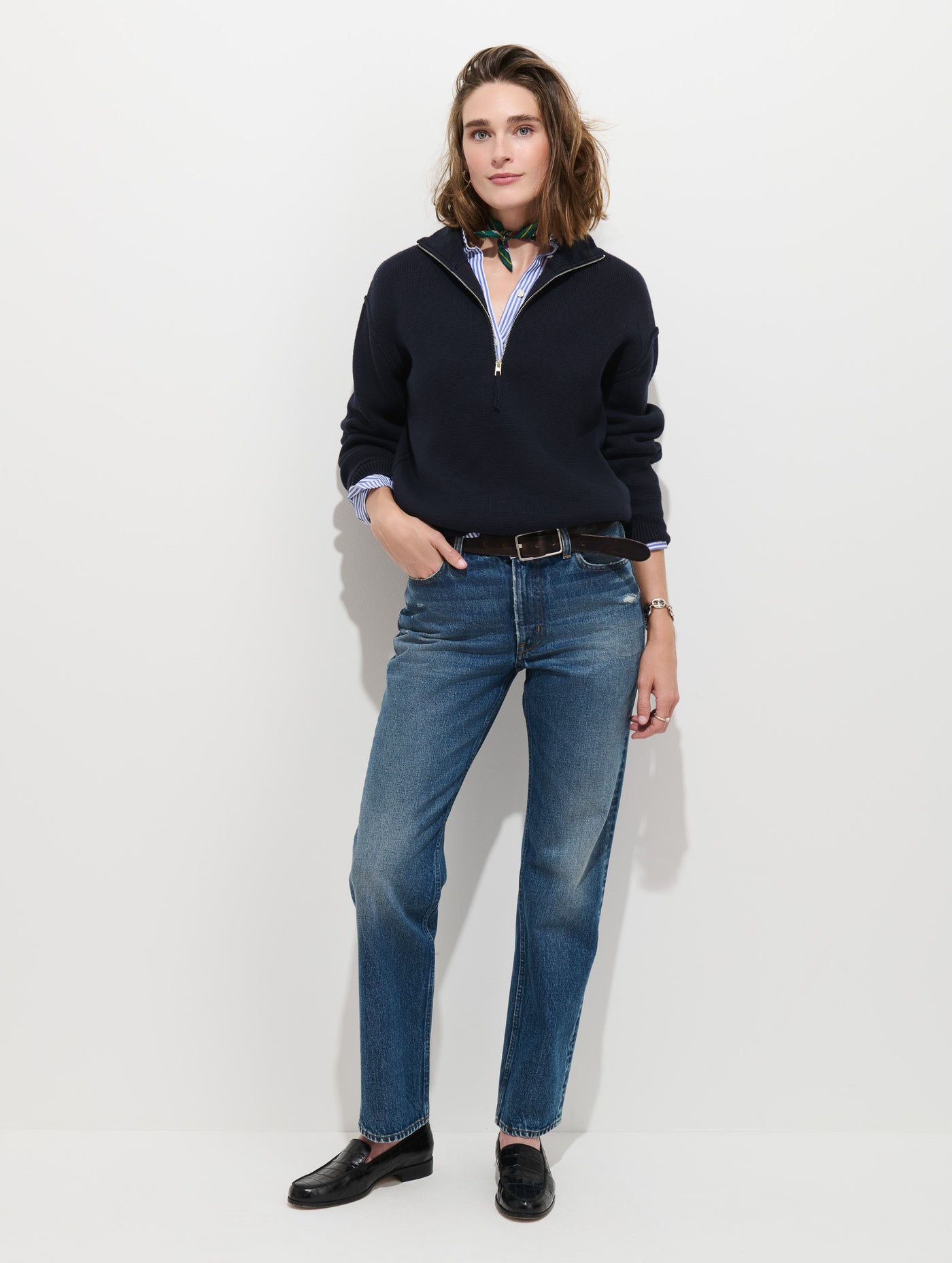 Daphne Half Zip Sweater in Cotton Cashmere