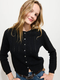 Sally Pointelle Cardigan in Wool Cotton