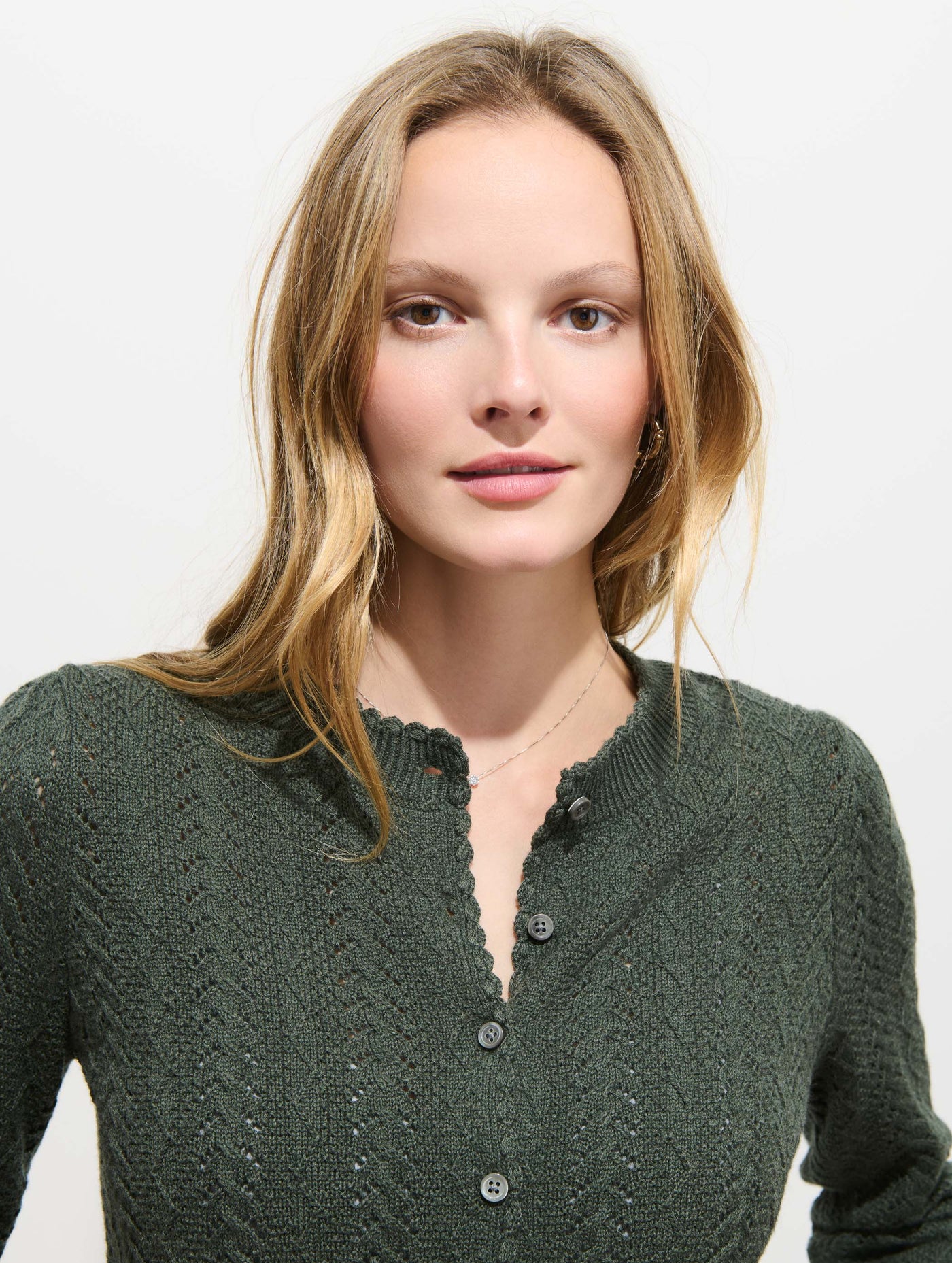 Sally Pointelle Cardigan in Wool Cotton