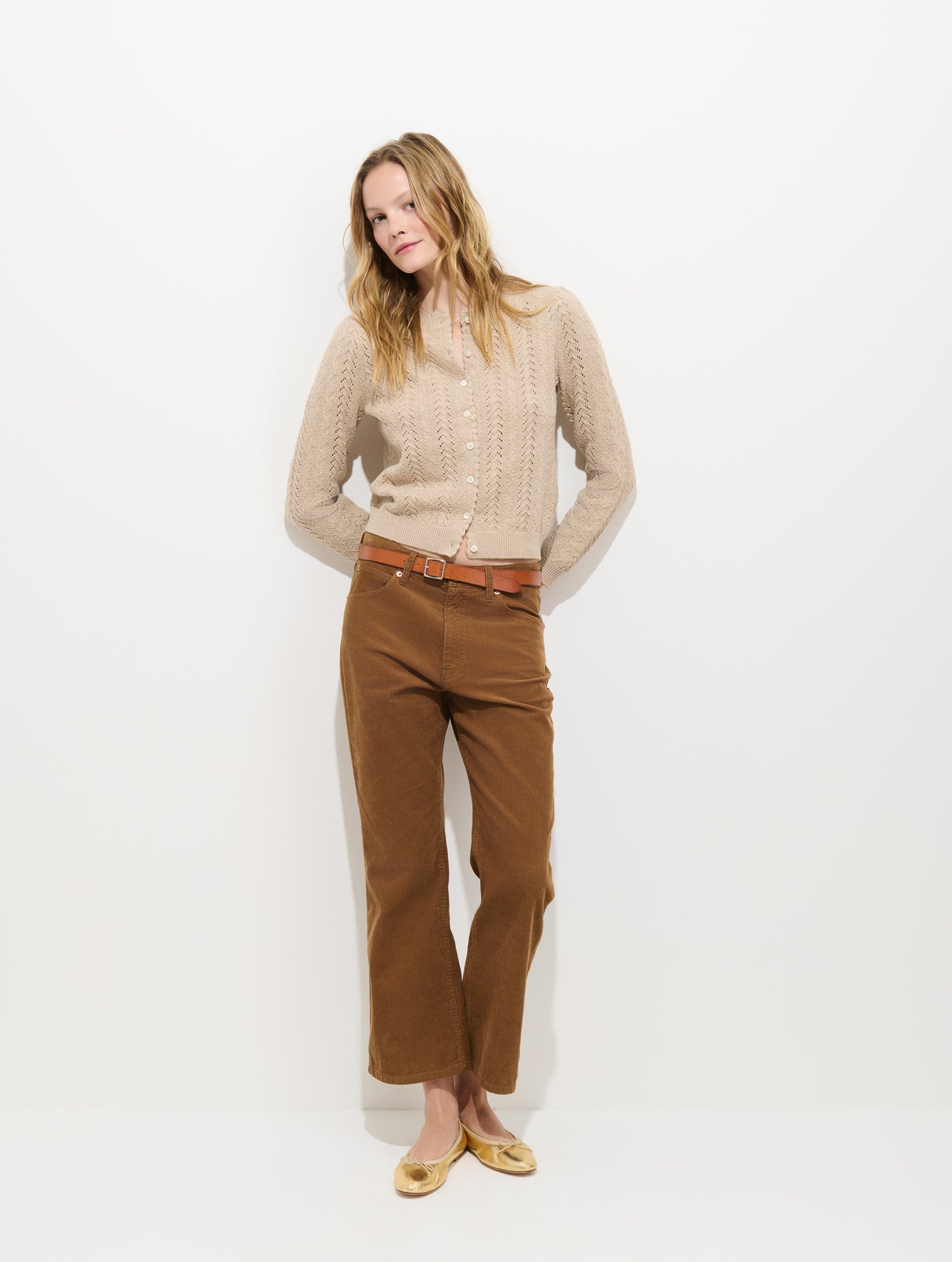 Sally Pointelle Cardigan in Wool Cotton