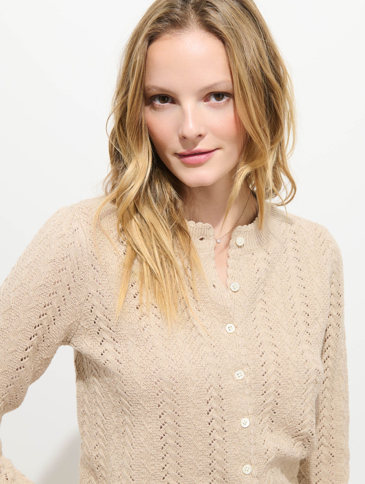 Sally Pointelle Cardigan in Wool Cotton
