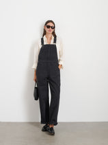 Lili Overall In Black Denim In Washed Black