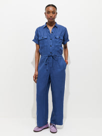 Delancey Short Sleeve Jumpsuit In Linen