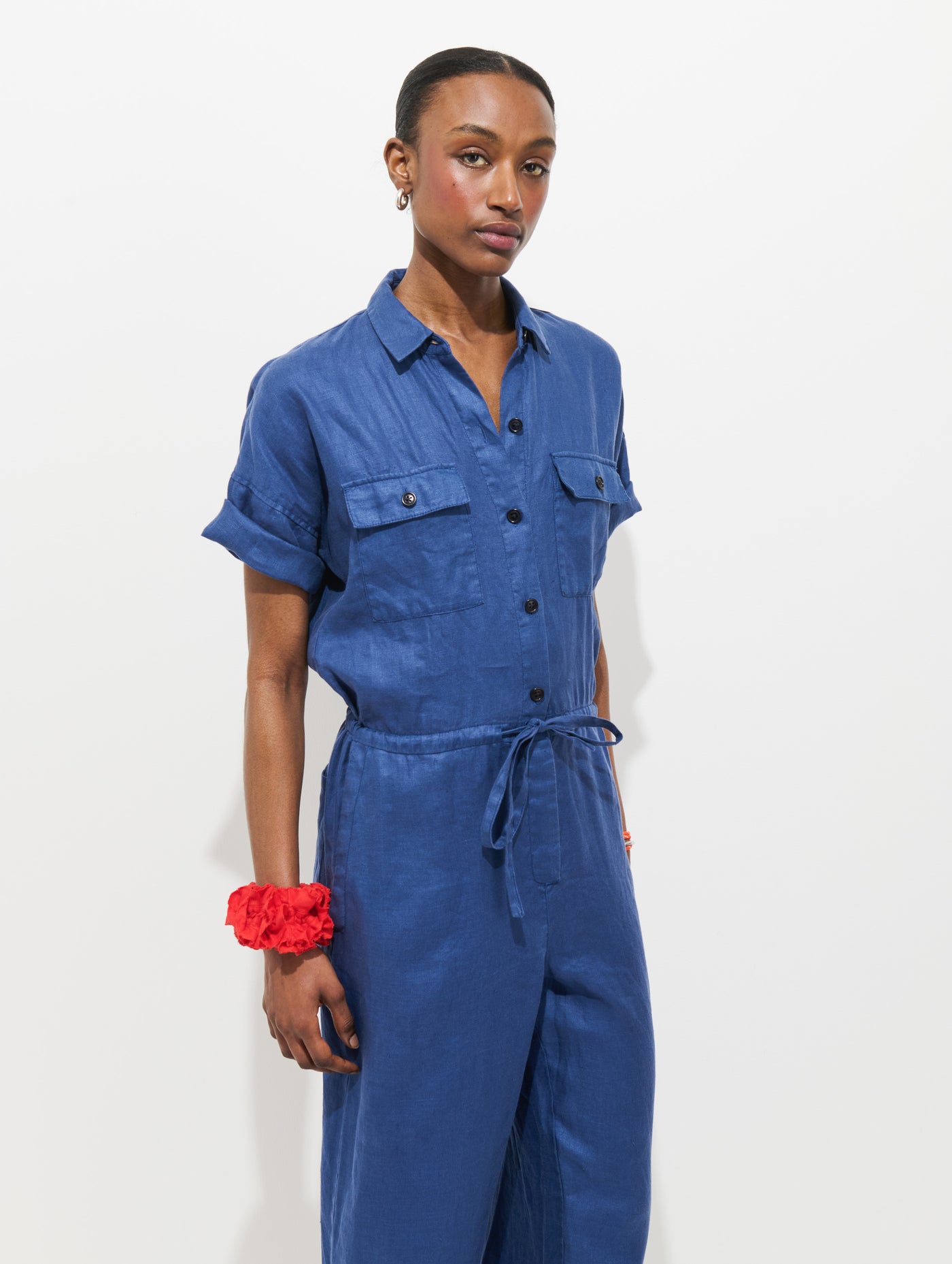 Delancey Short Sleeve Jumpsuit In Linen