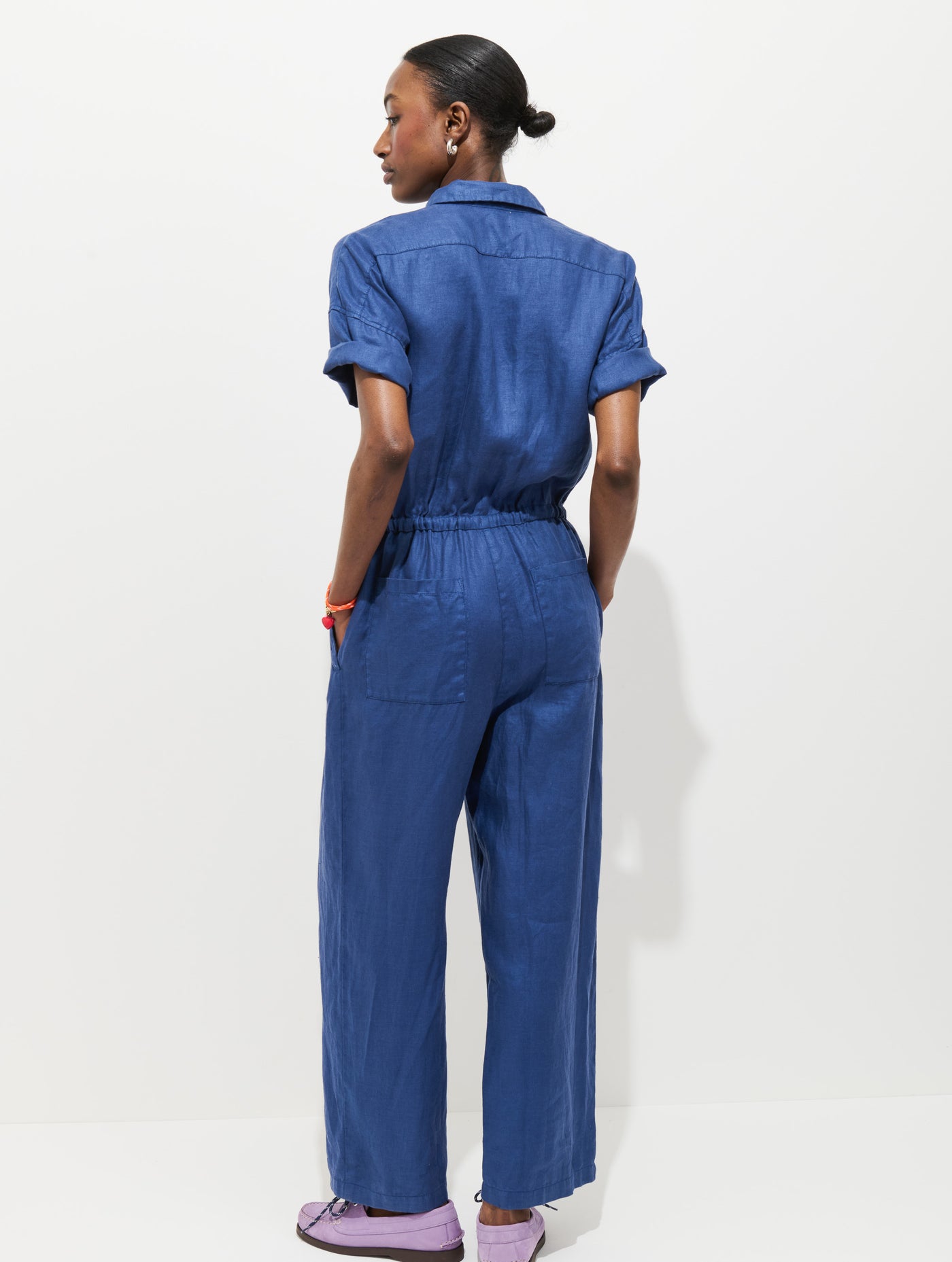 Delancey Short Sleeve Jumpsuit In Linen
