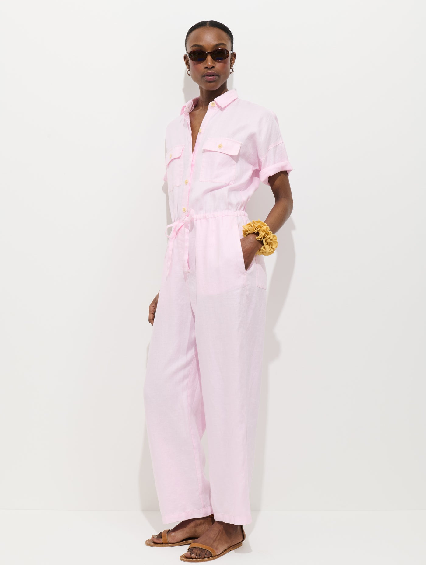 Delancey Short Sleeve Jumpsuit In Linen
