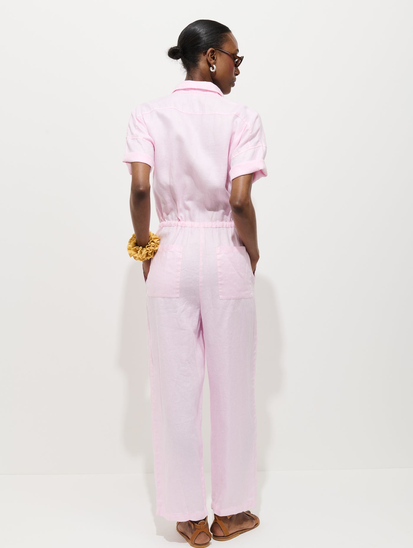 Delancey Short Sleeve Jumpsuit In Linen