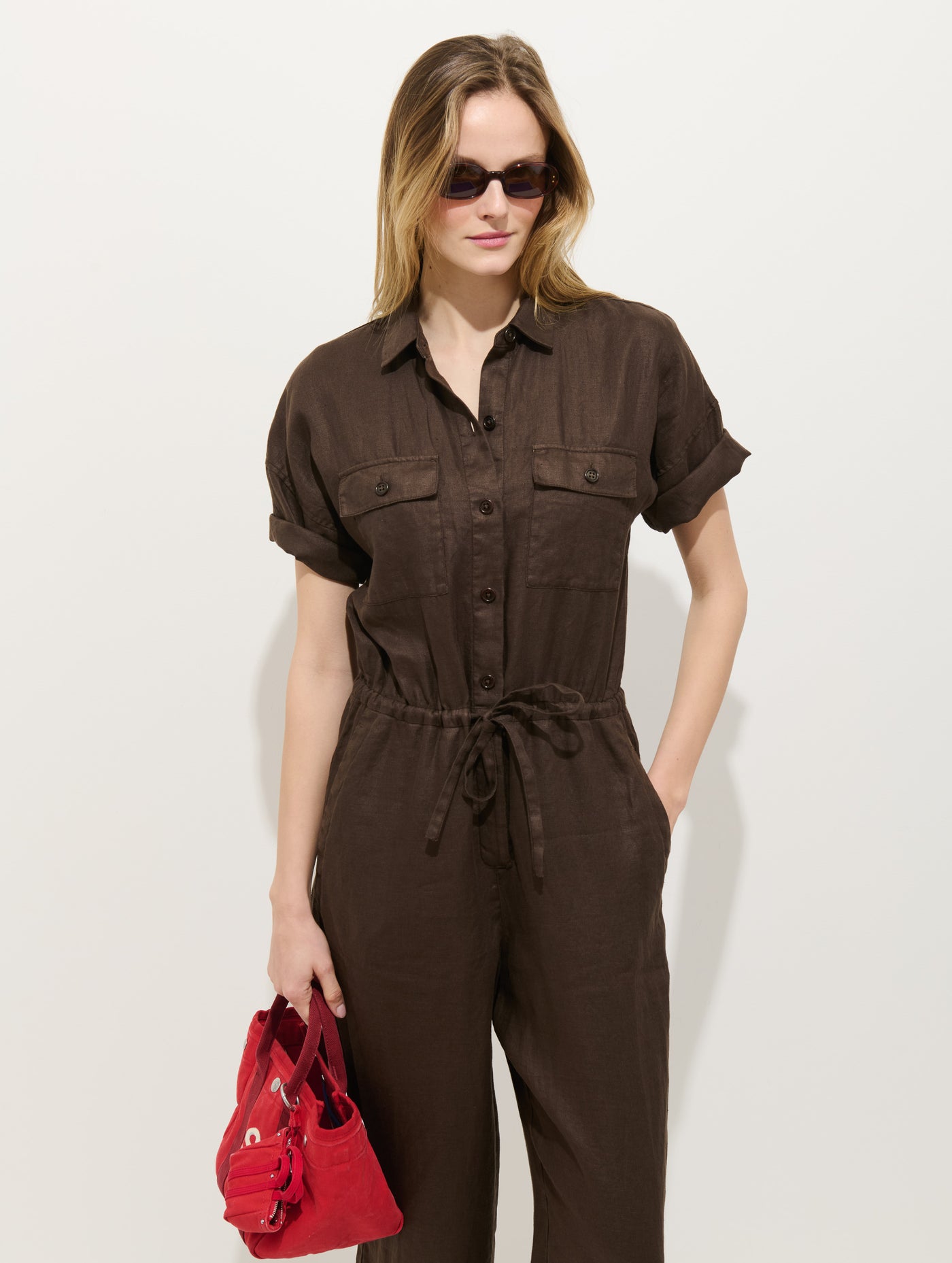 Delancey Short Sleeve Jumpsuit In Linen