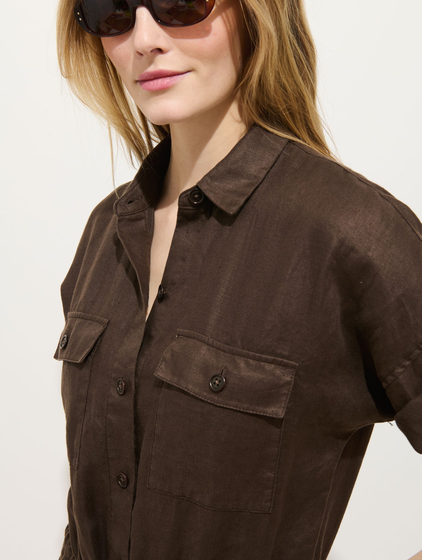 Delancey Short Sleeve Jumpsuit In Linen